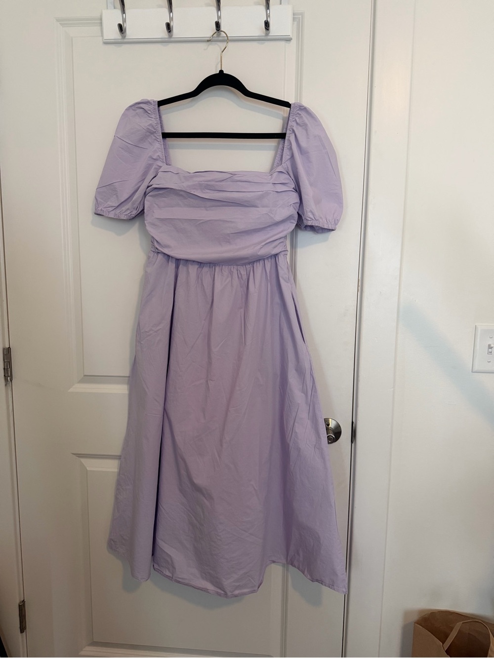 Lilac Square-Neck Puff Sleeve Midi Dress